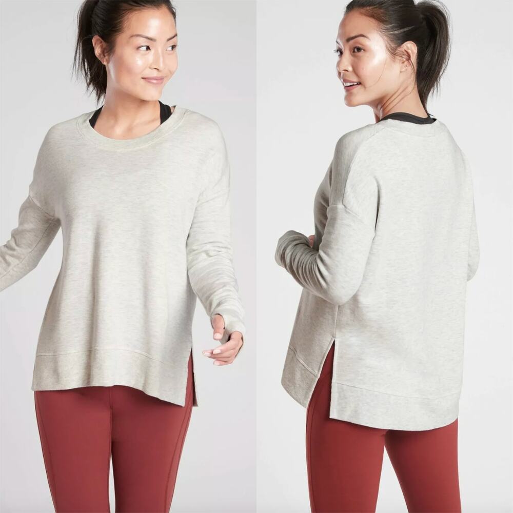Athleta‎ Coaster Luxe Sweatshirt Top Fog Grey Heathered Pullover Size Small